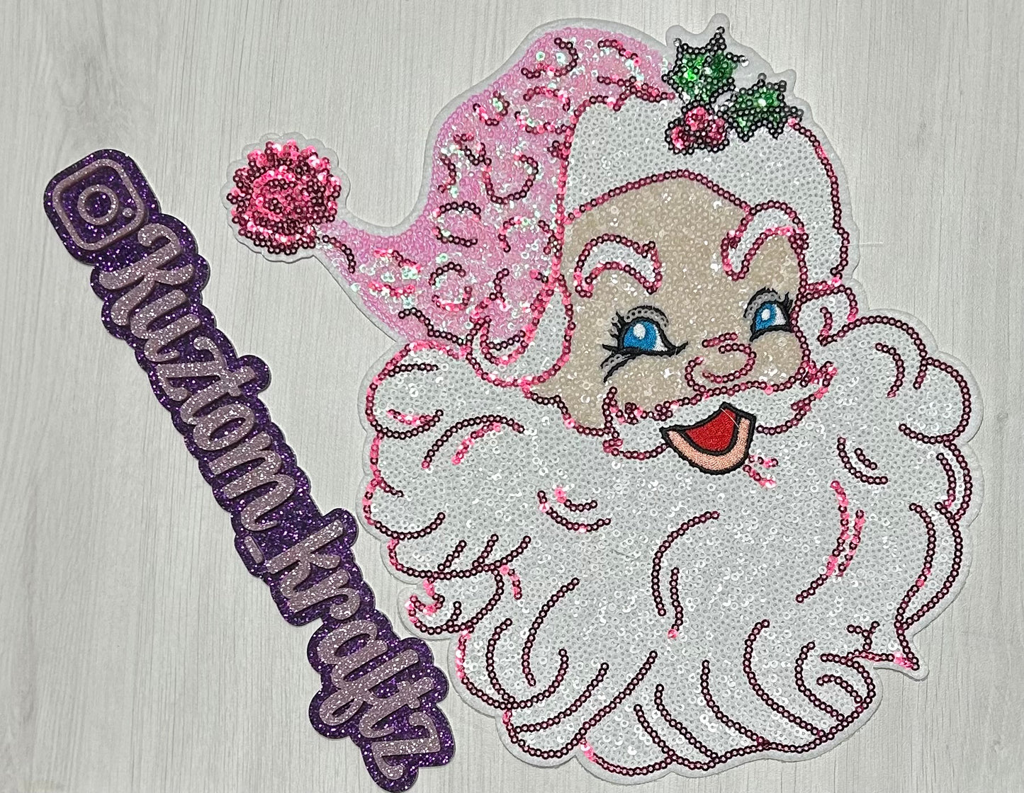 Pink sequin Santa patches