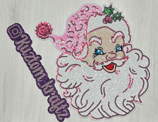 Pink sequin Santa patches