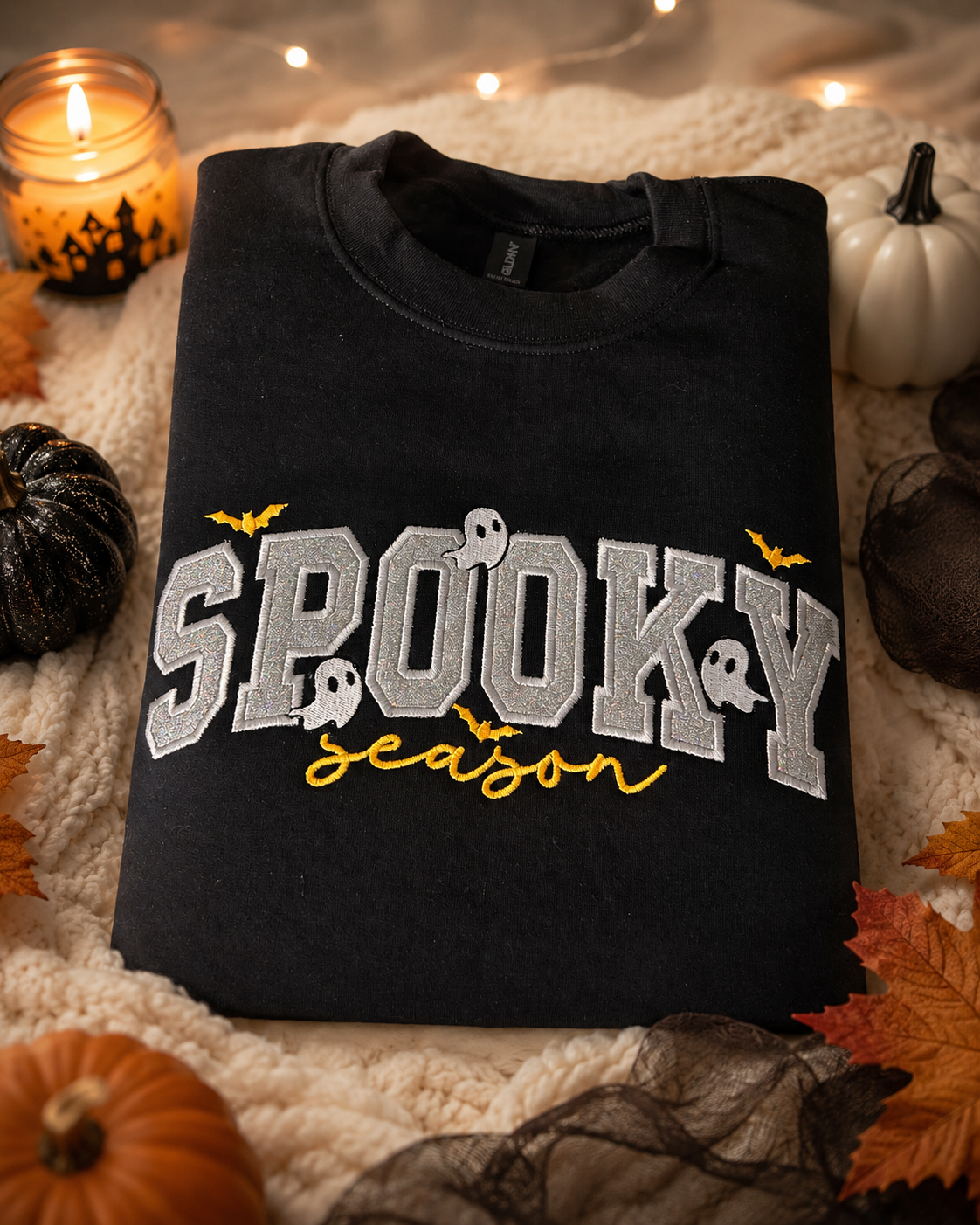 Spooky season embroidery crewneck sweatshirt