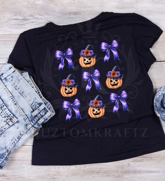 Pumpkins with purple bows DTF transfer