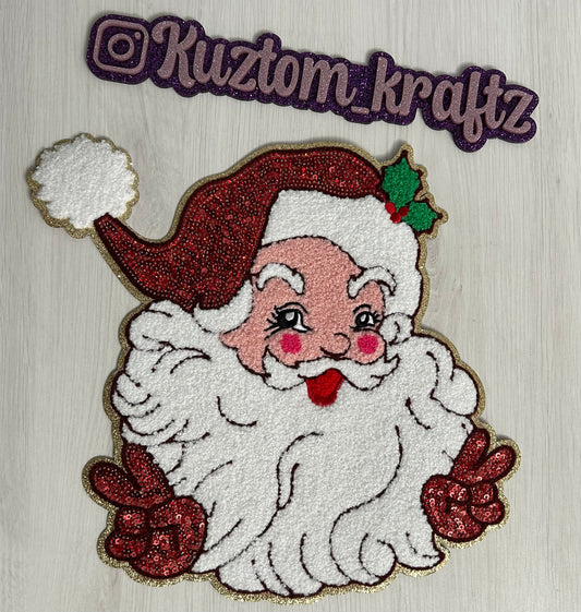 PEACE SIGN SANTA CHENILLE/SEQUIN