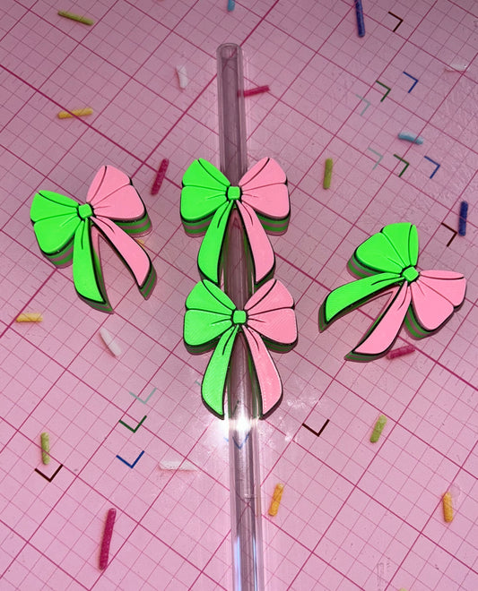 🎀 Wicked Bow Straw Toppers – Neon Pink & Green Edition