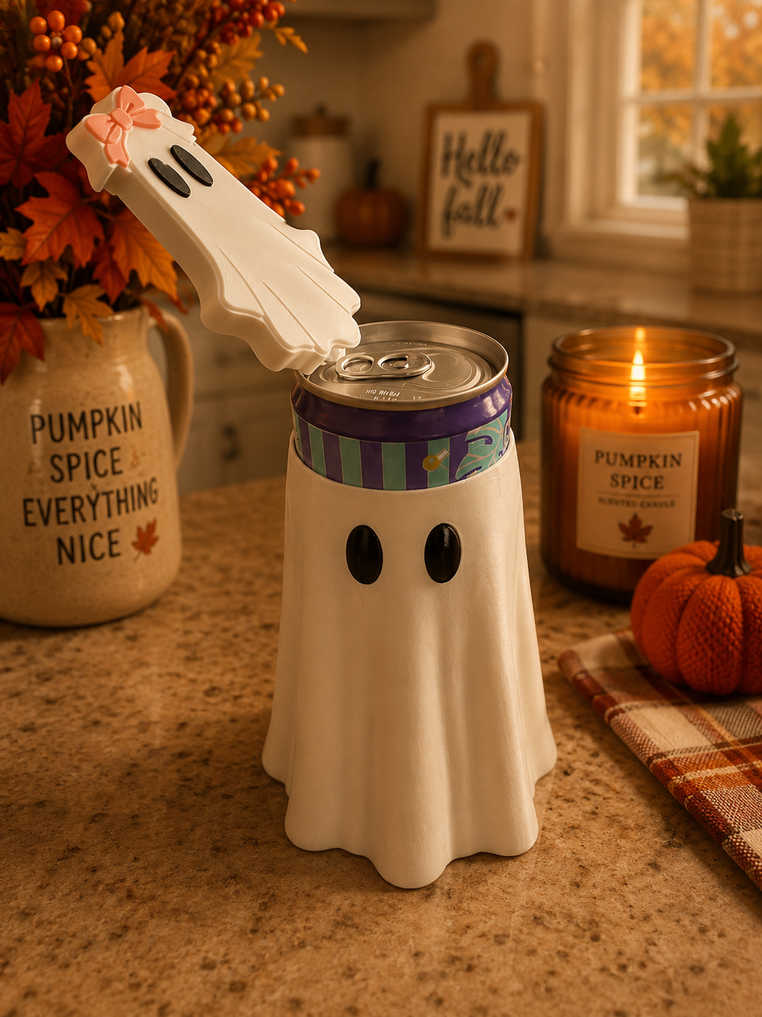 Ghosty 12 ounce skinny can holder/can opener
