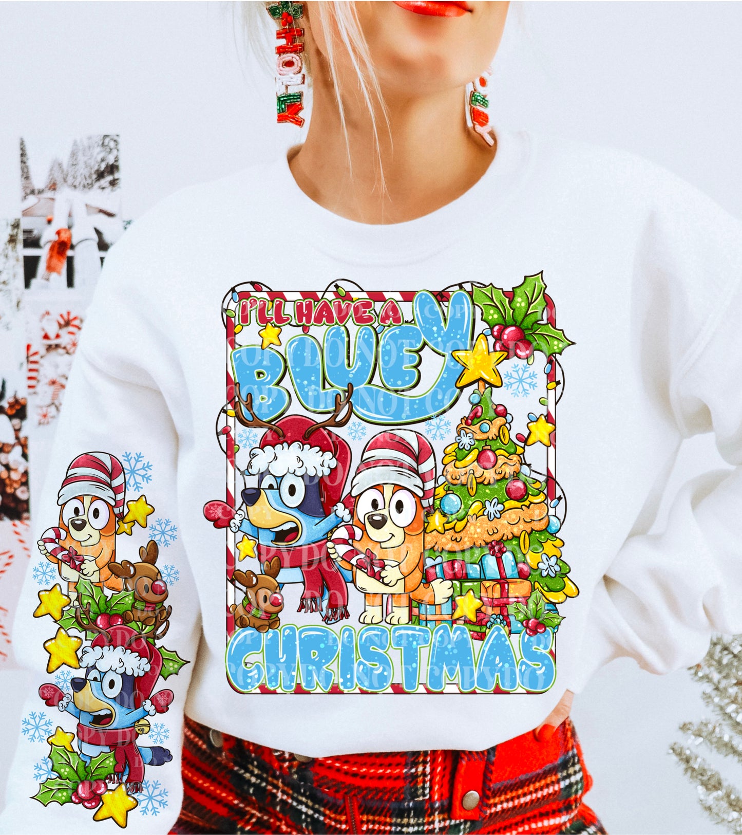 Blue christmas with sleeve DTF Transfers