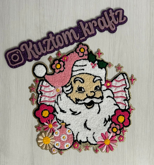 Festive pink Santa chenille patch