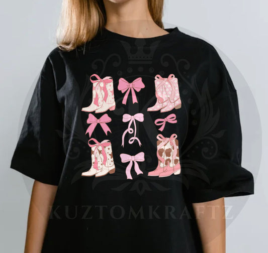 Pink bows and boots DTF transfer