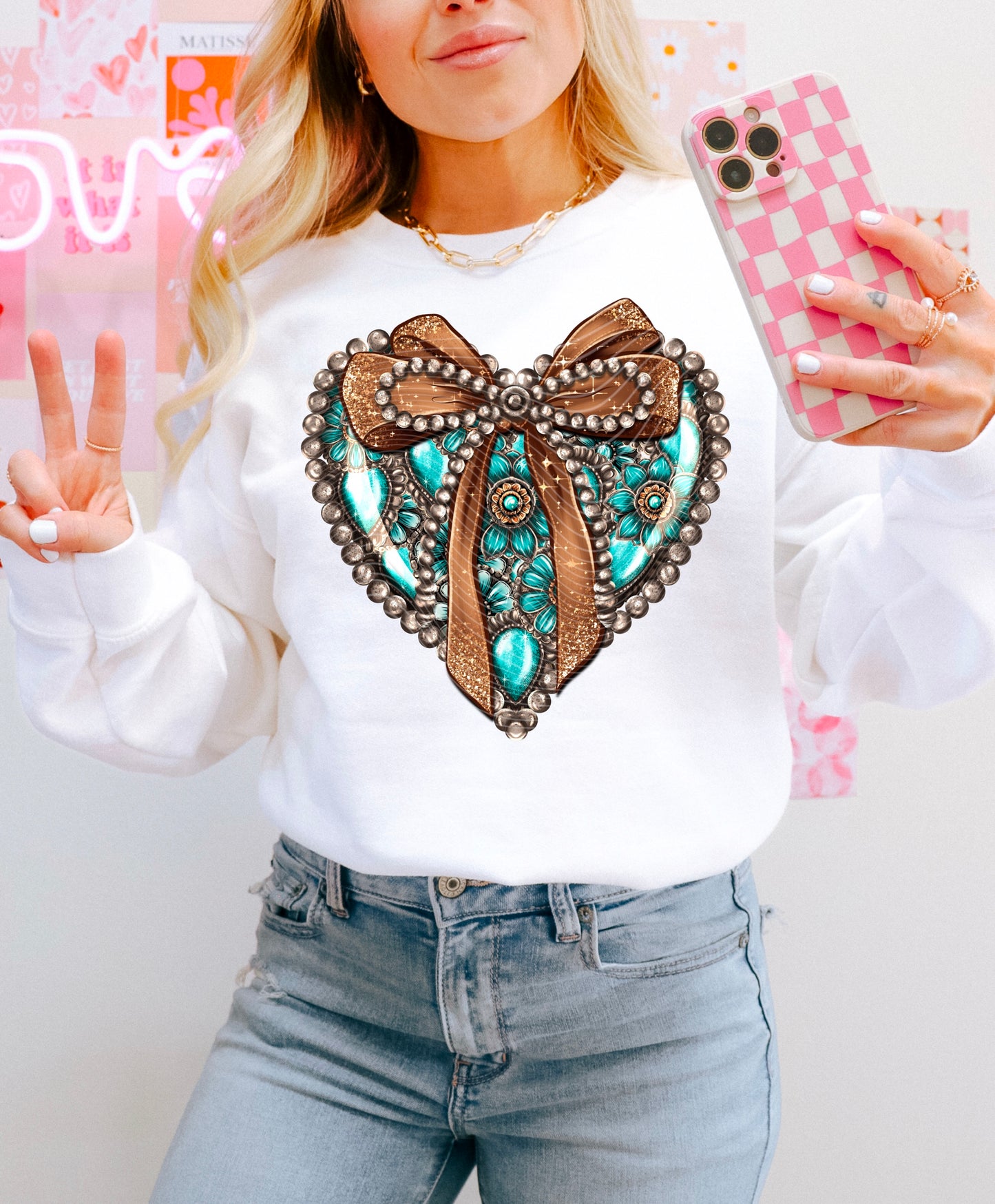 TURQUOISE DIAMOND HEART DTF TRANSFER