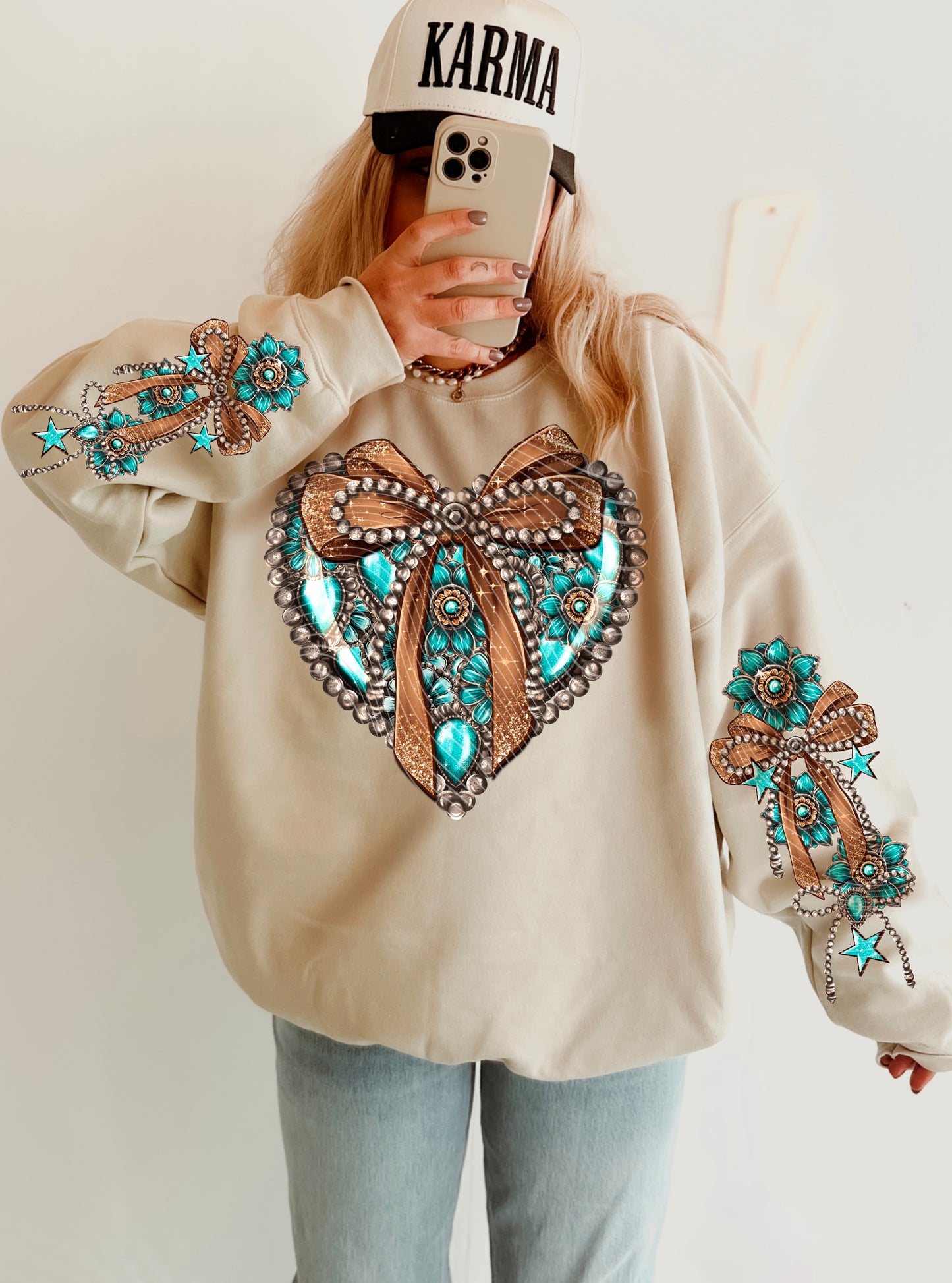 TURQUOISE DIAMOND HEART DTF TRANSFER